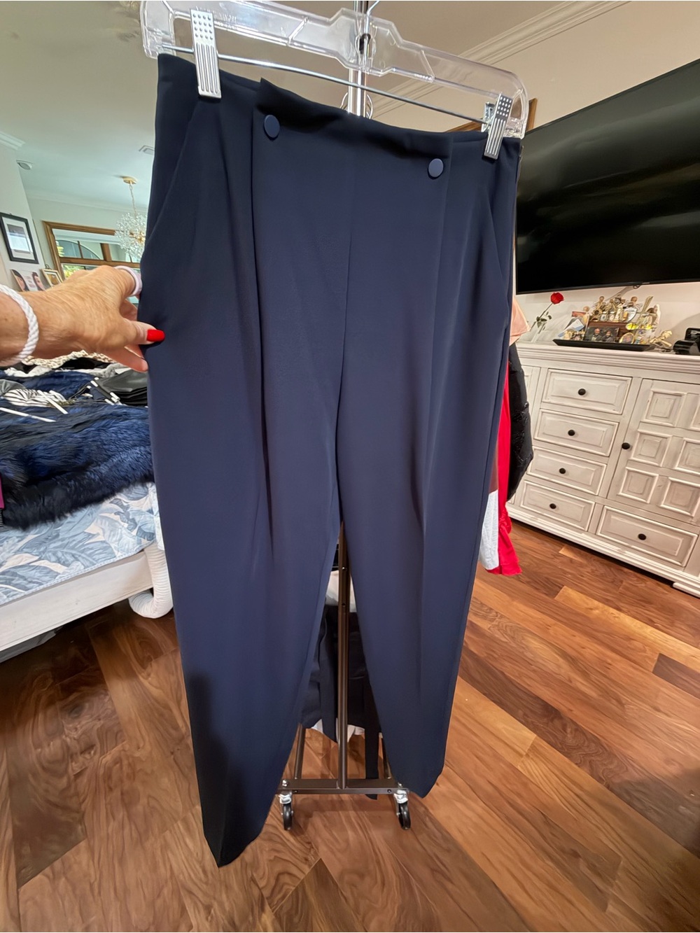 Mango Dark Navy High-Waist Tapered Trousers